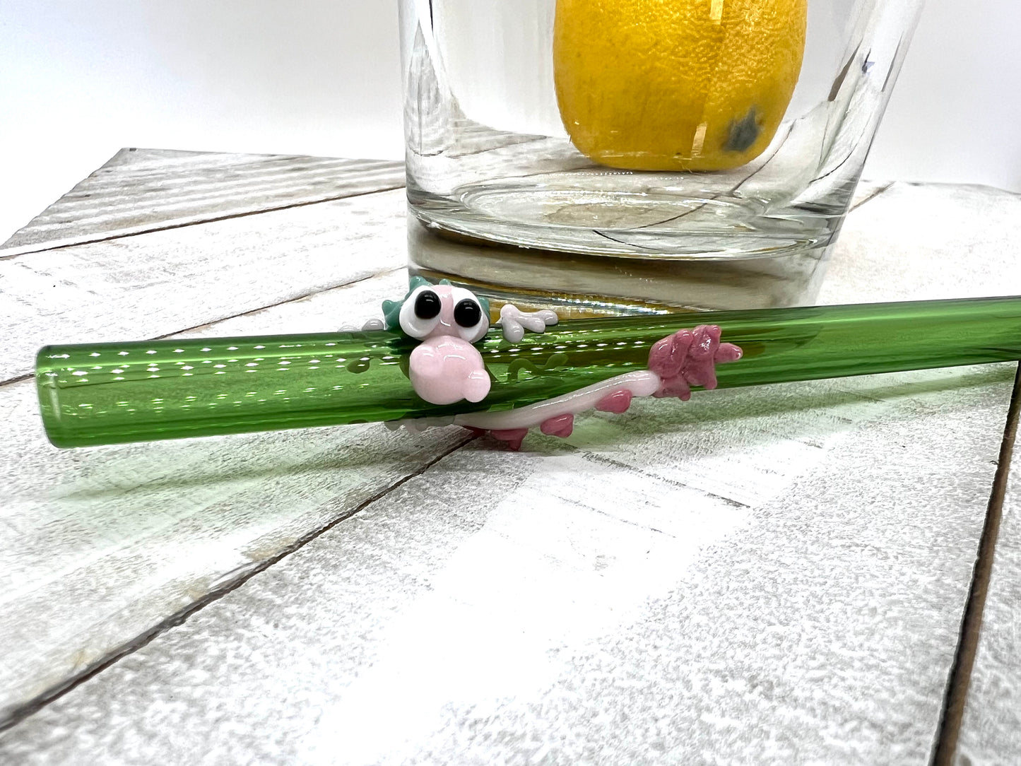 Pink Dragon on a Straight Green Straw- 9 inches long
