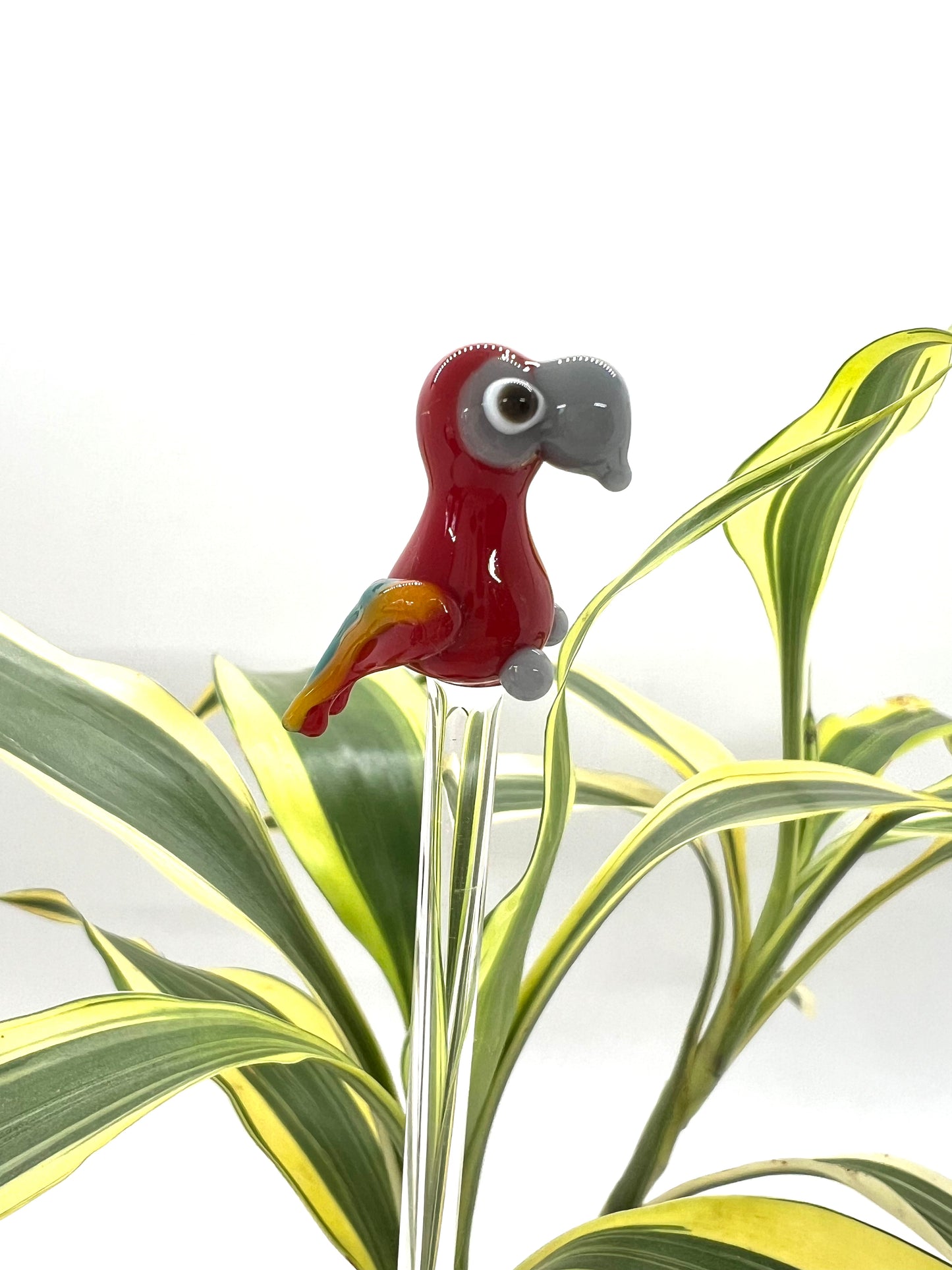 Red Parrot Glass Plant Stake
