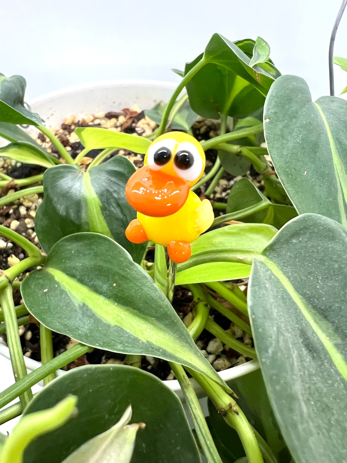 Bright Yellow Duck Glass Plant Stake