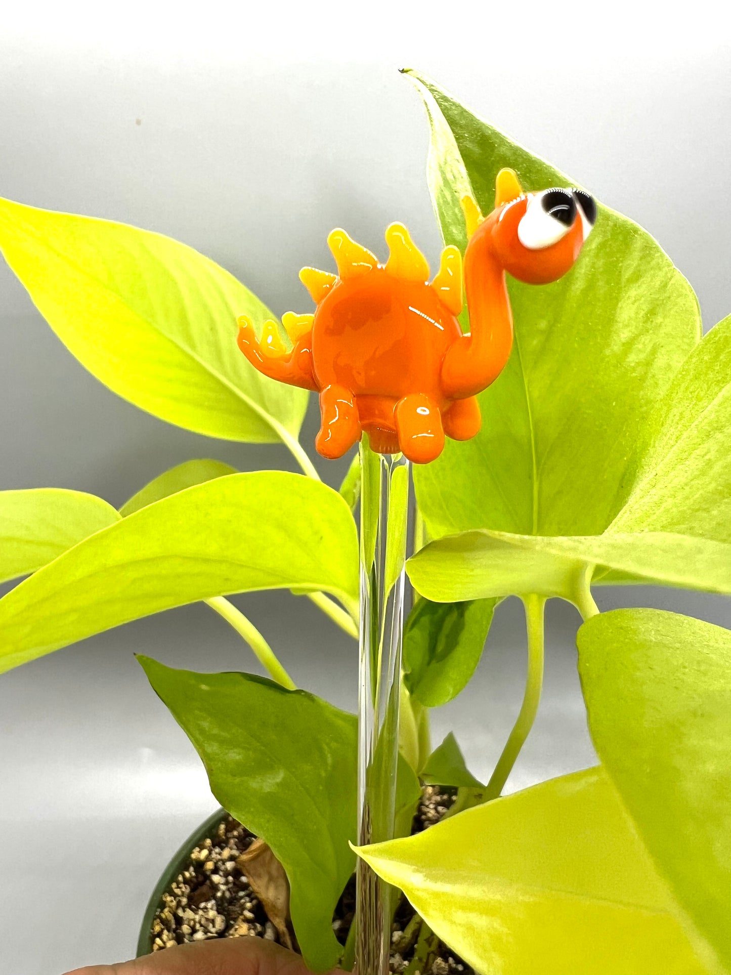 Orange Dinosaur Glass Plant Stake