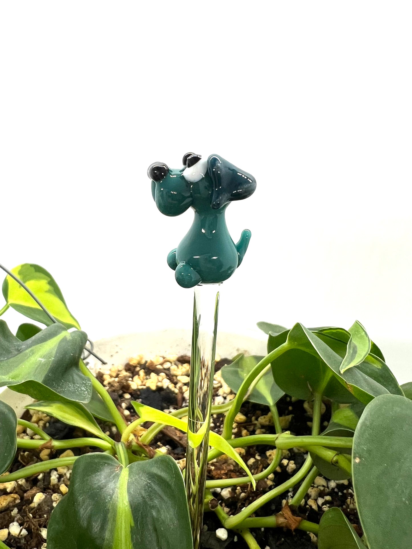 Aqua Teal Dog Glass Plant Stake