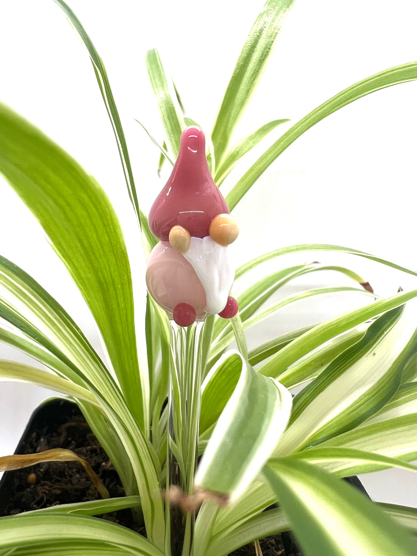 Pink Gnome with Pink Hat Glass Plant Stake