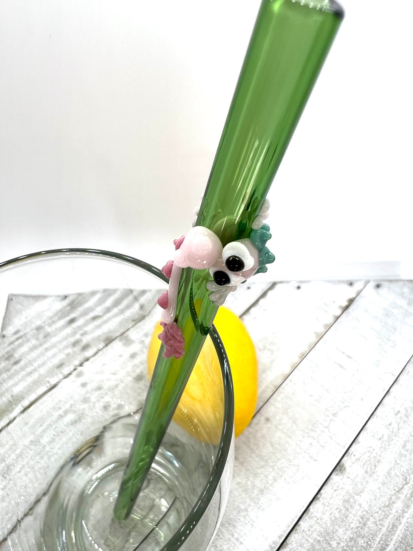 Pink Dragon on a Straight Green Straw- 9 inches long