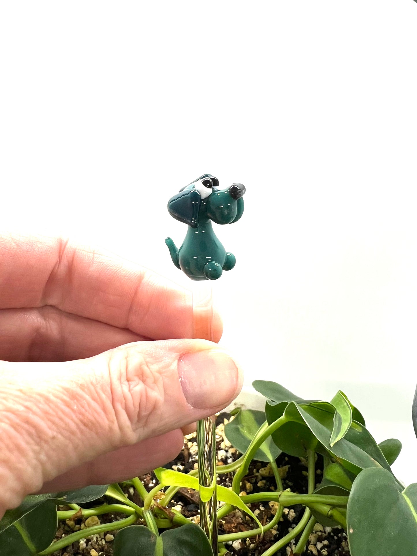 Aqua Teal Dog Glass Plant Stake