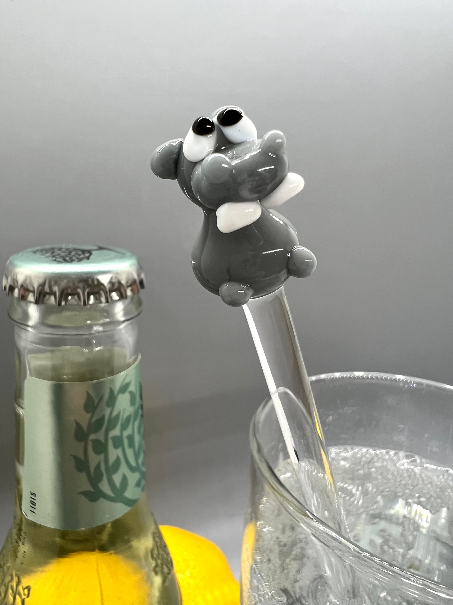 Gray Hippo Glass Stir Stick- 7.5”