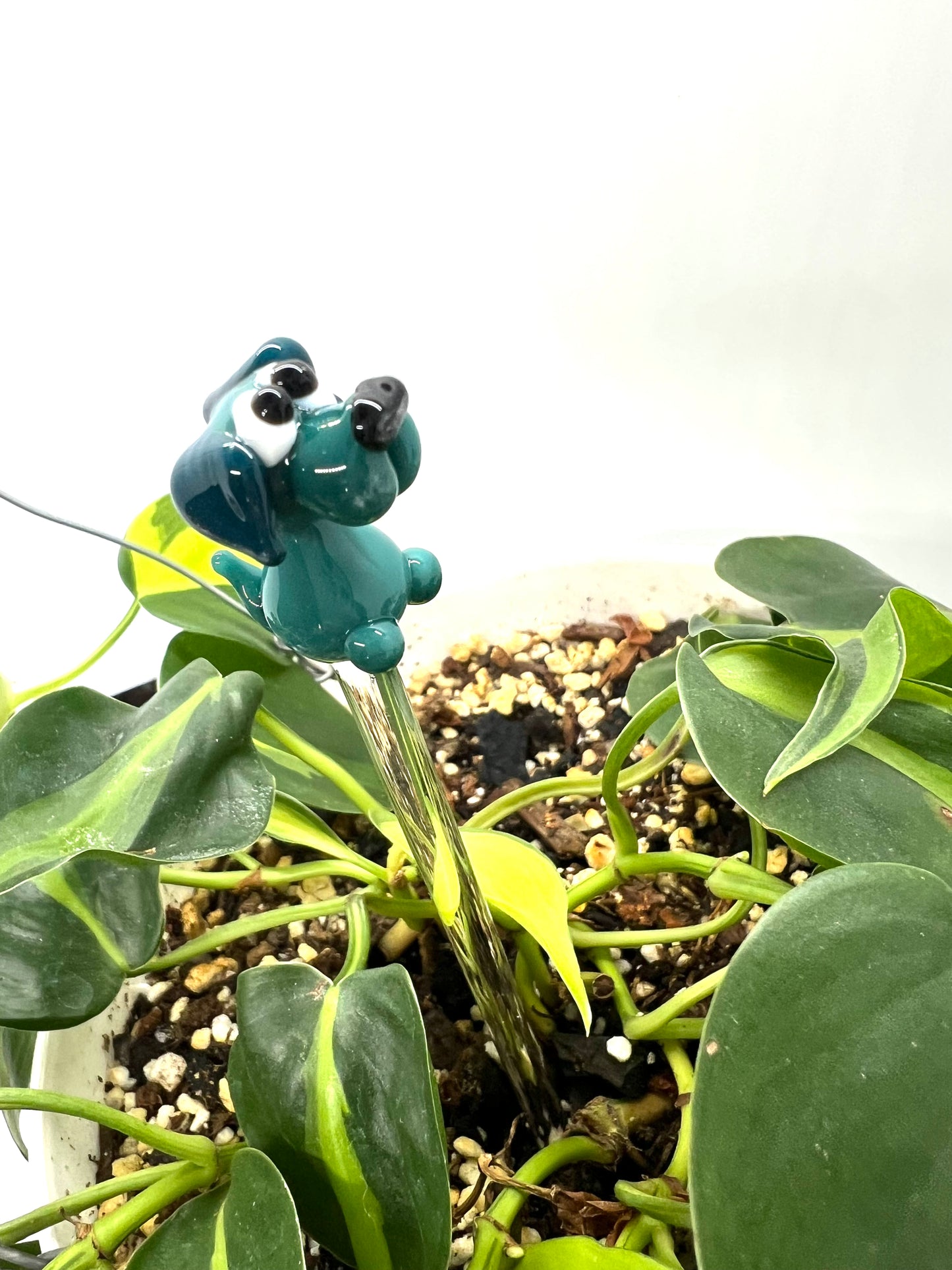 Aqua Teal Dog Glass Plant Stake