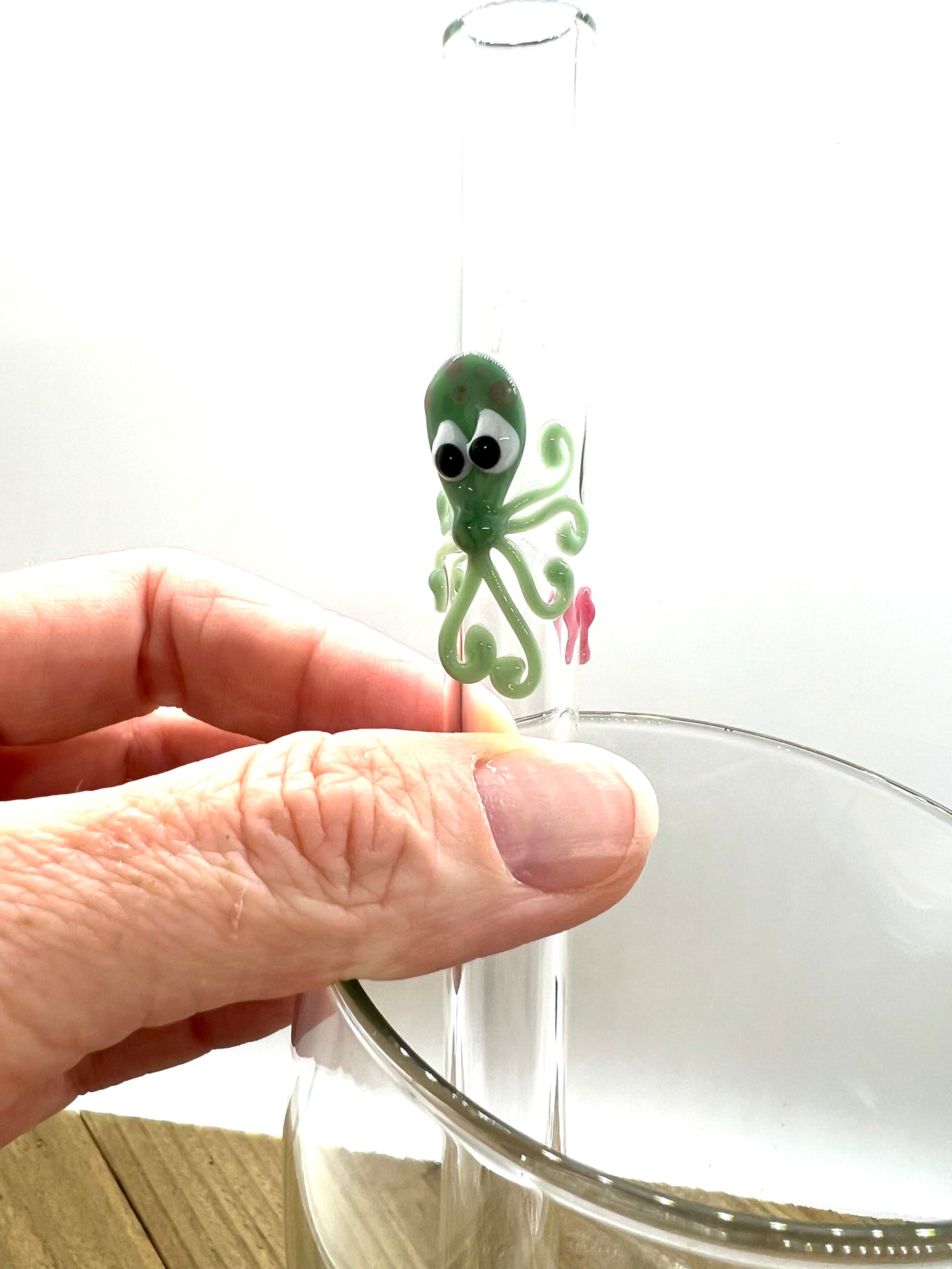 Sage and Pink Octopus Boba Glass Straw