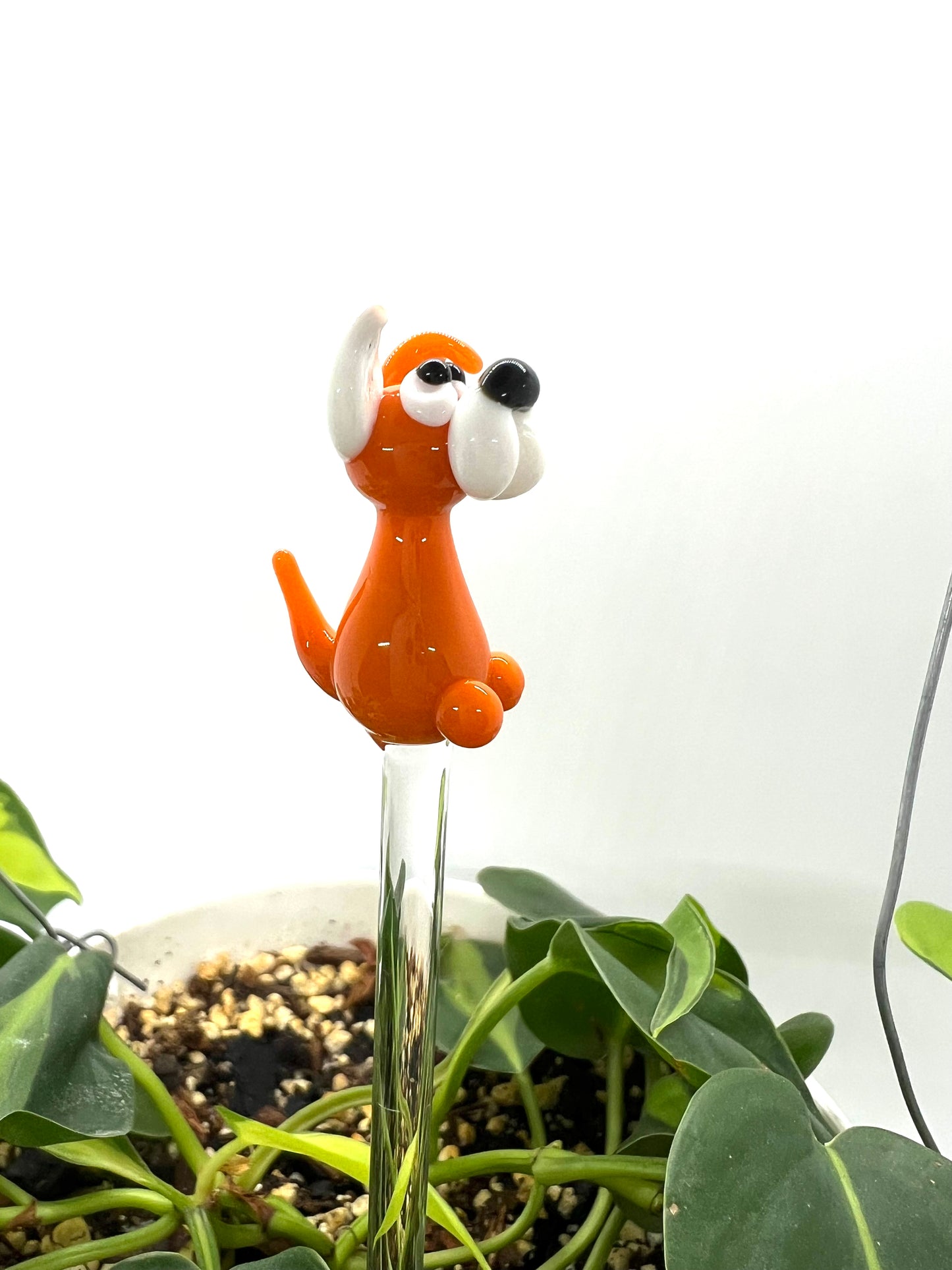 Orange and White Dog Glass Plant Stake