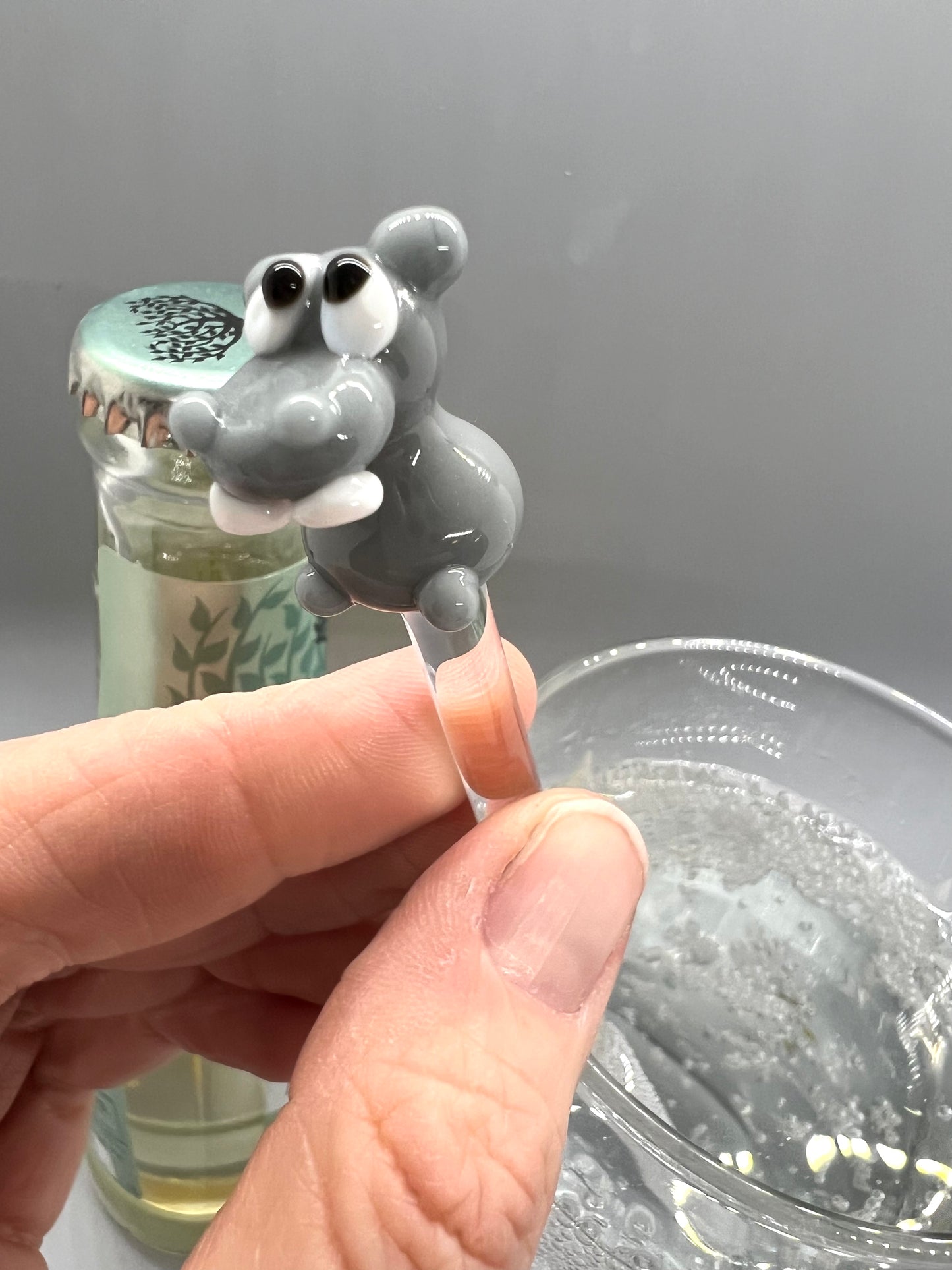 Gray Hippo Glass Stir Stick- 7.5”