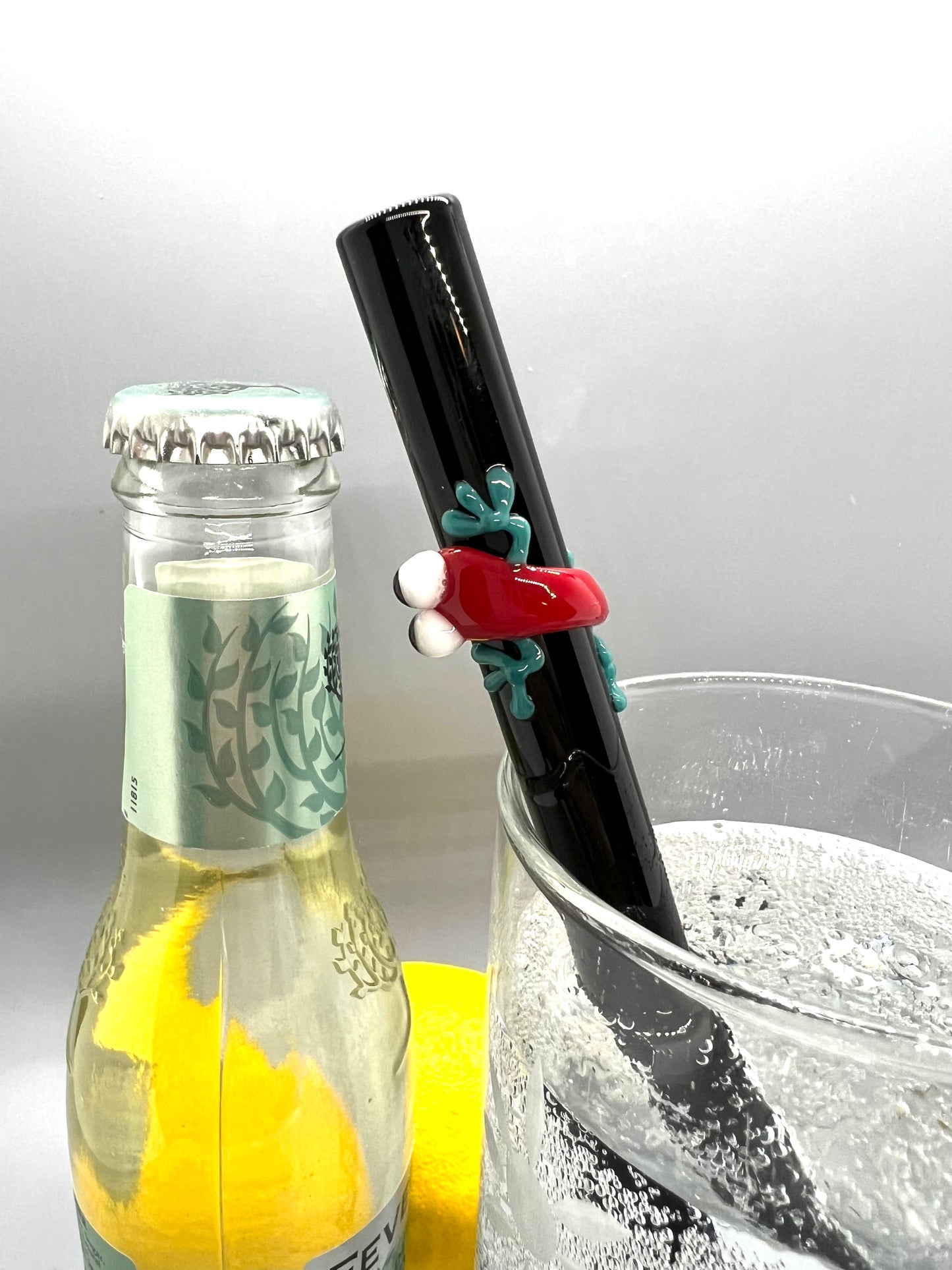 Red Gecko Smoothie Straw- Black Straight 8”