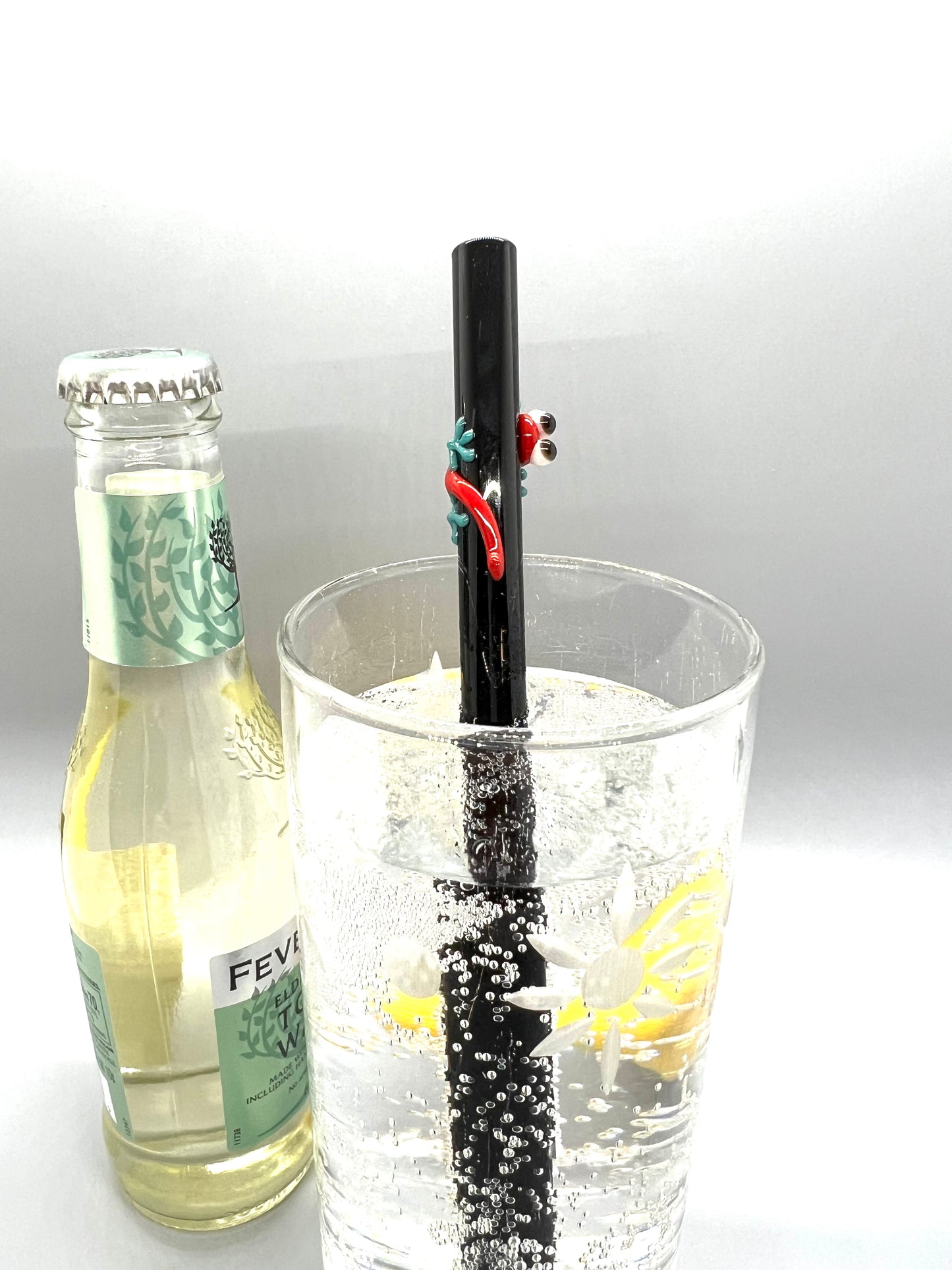 Red Gecko Smoothie Straw- Black Straight 8”
