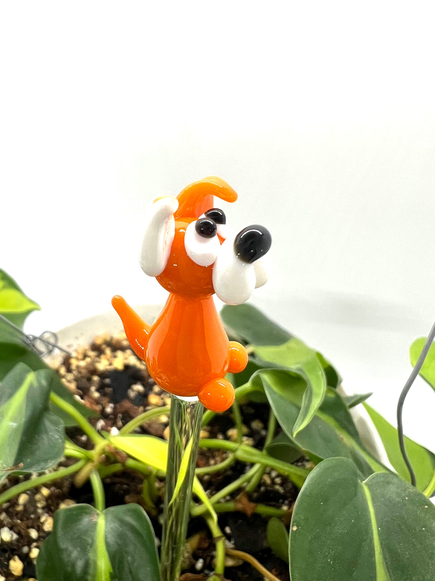 Orange and White Dog Glass Plant Stake