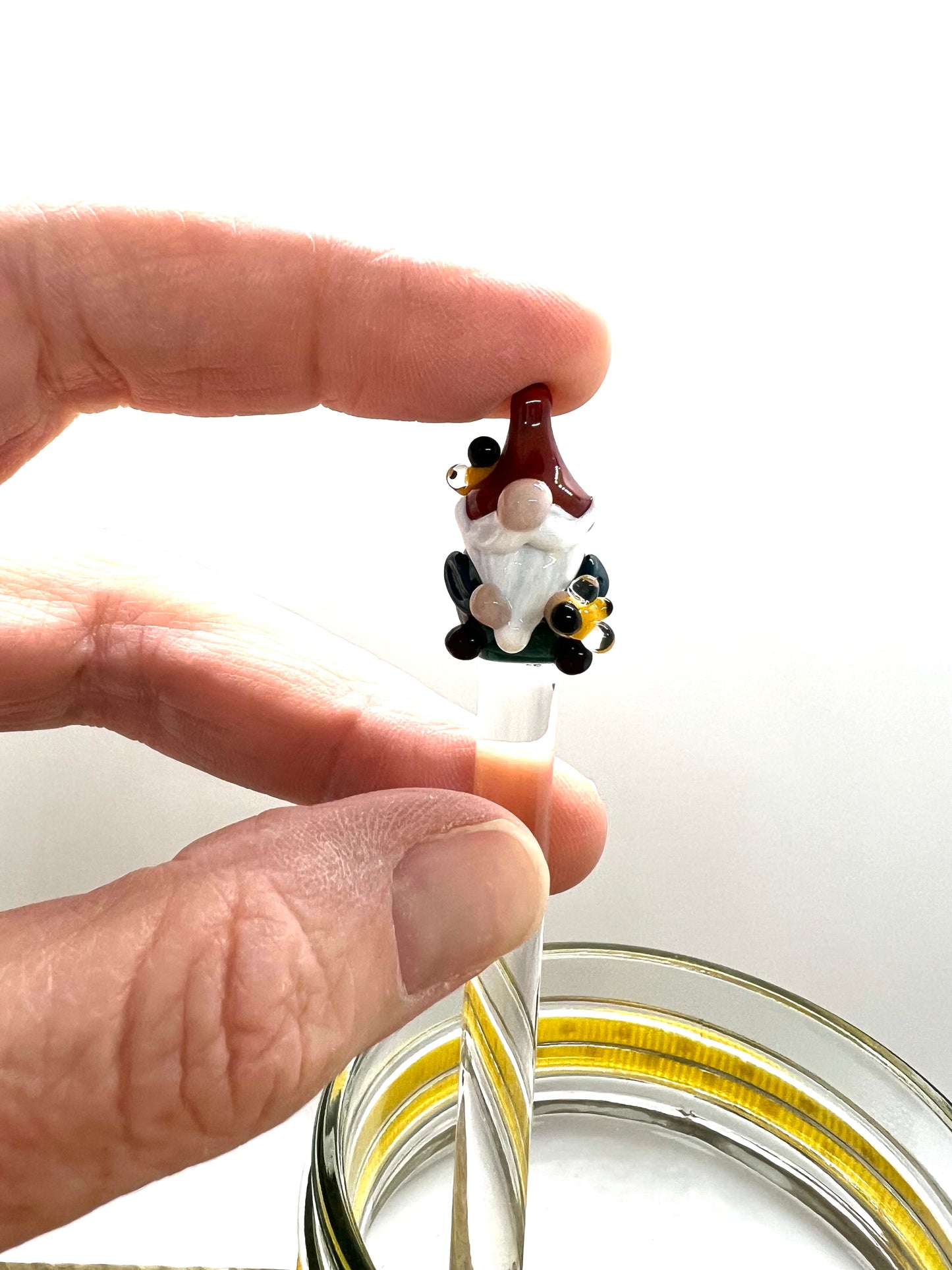 Gnome Bee Keeper with Tiny Bees Honey Drizzle Wand- Dark Teal