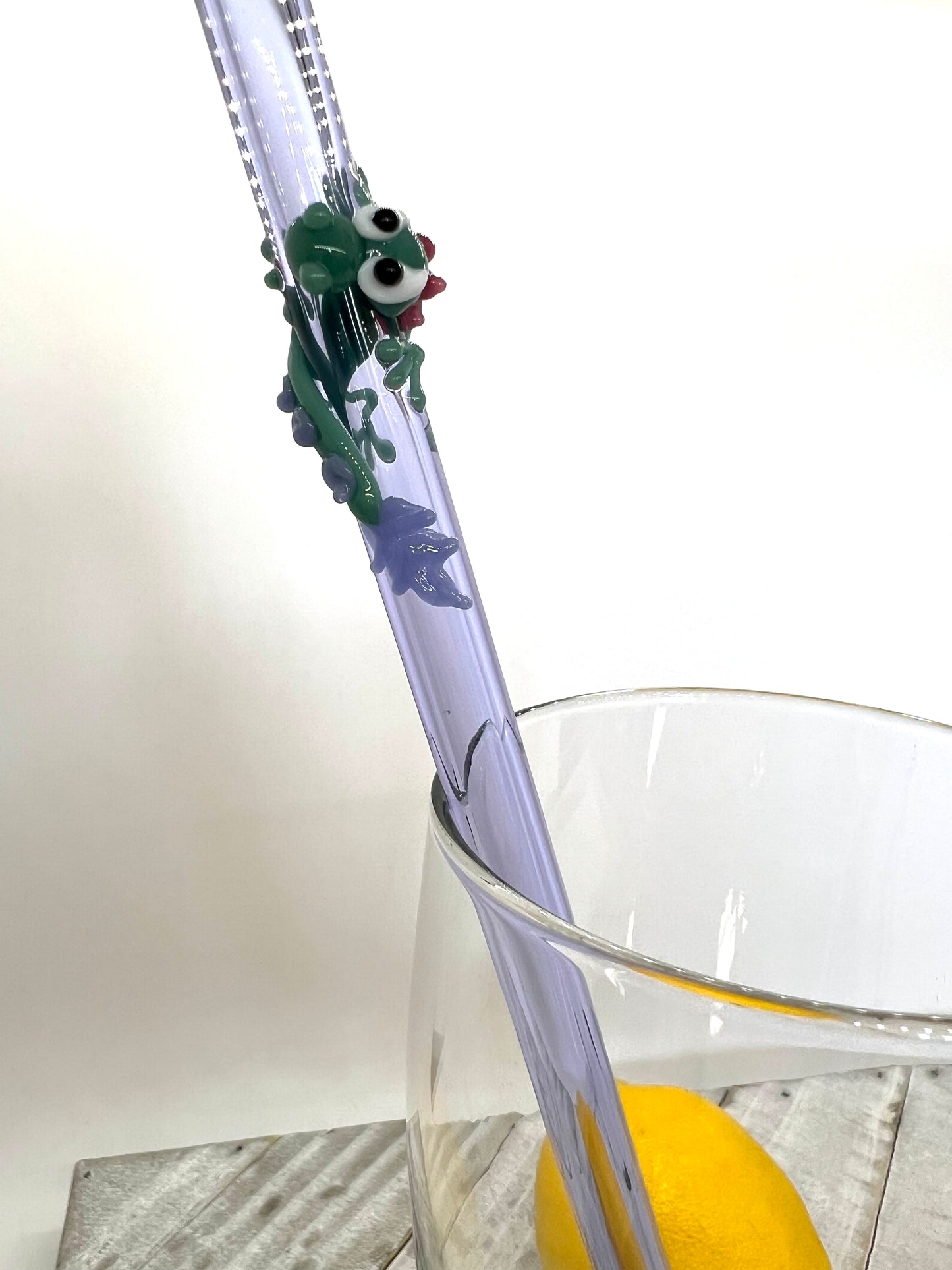 Teal Dragon on a Straight Lavender Purple Straw- 10 inches long