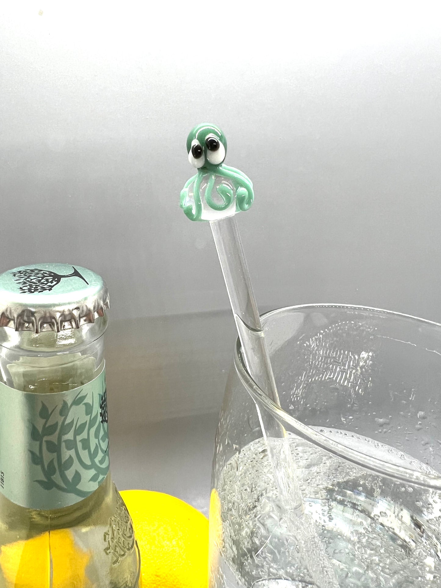 Aqua Octopus Glass Stir Stick- 7.5”