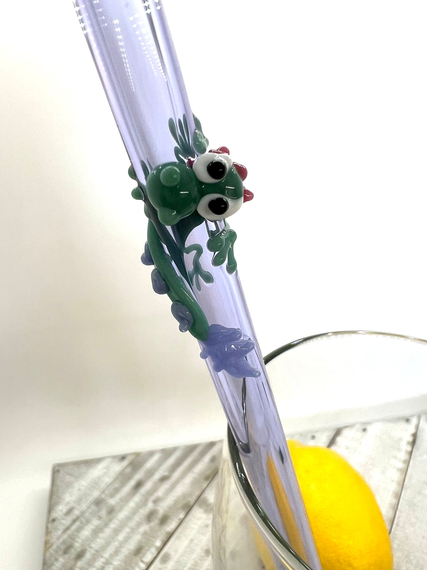 Teal Dragon on a Straight Lavender Purple Straw- 10 inches long
