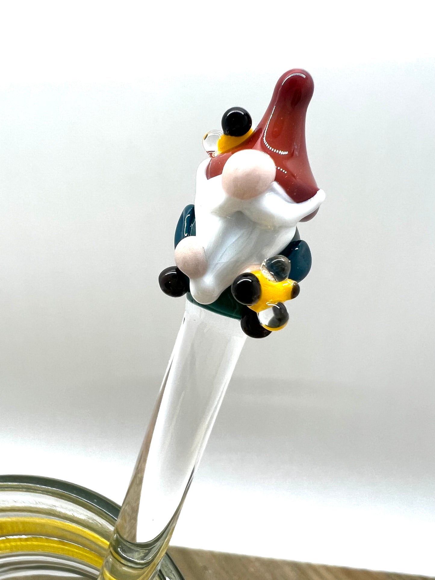 Gnome Bee Keeper with Tiny Bees Honey Drizzle Wand- Dark Teal
