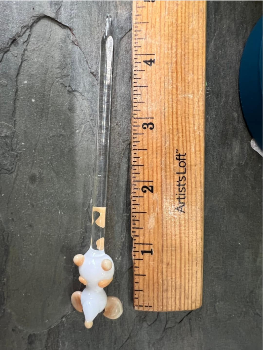 White and Peach Mouse Glass Plant Stake