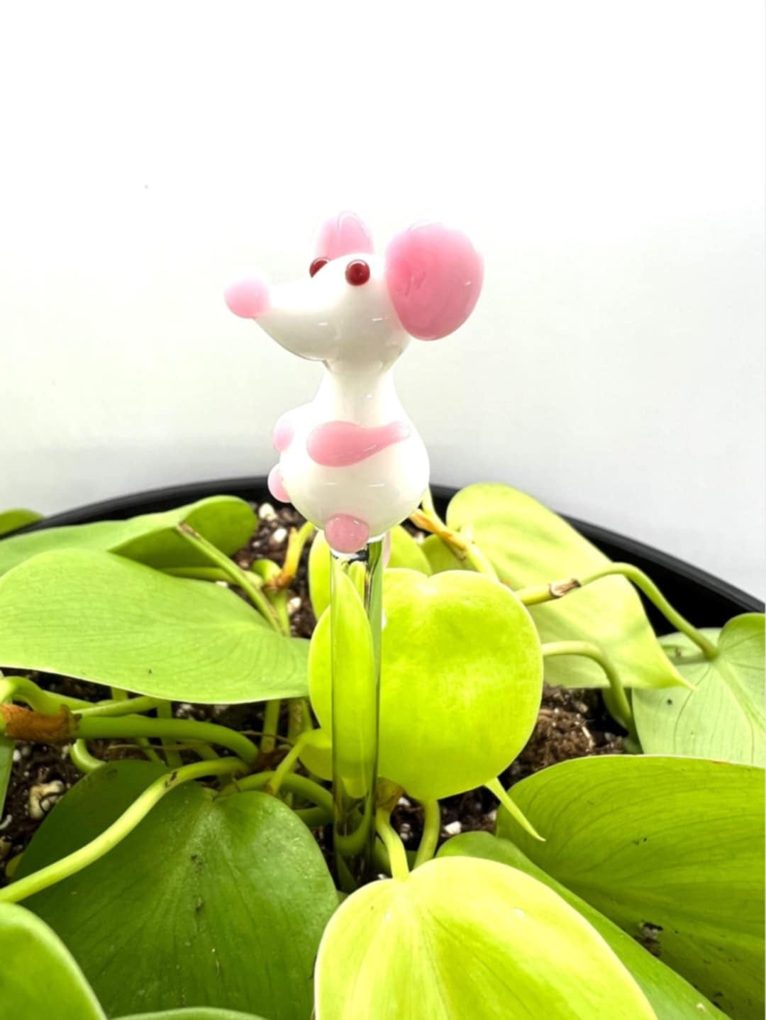 White Mouse Glass Plant Stake