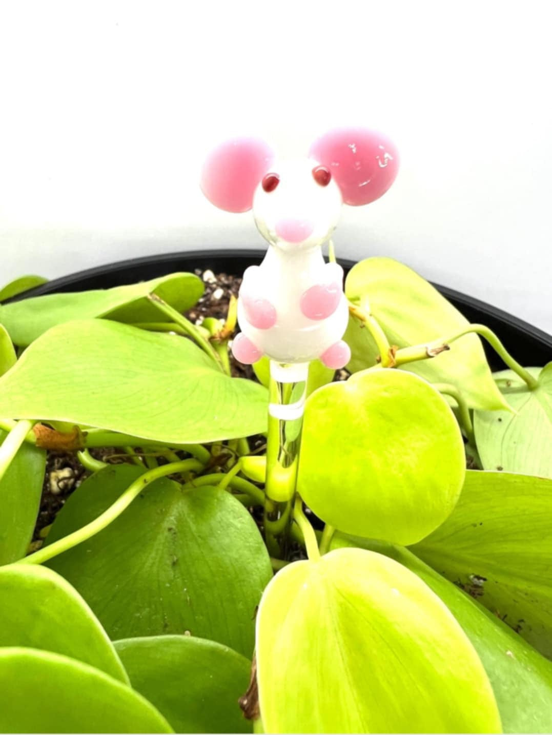 White Mouse Glass Plant Stake