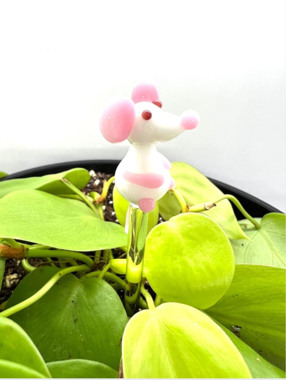 White Mouse Glass Plant Stake