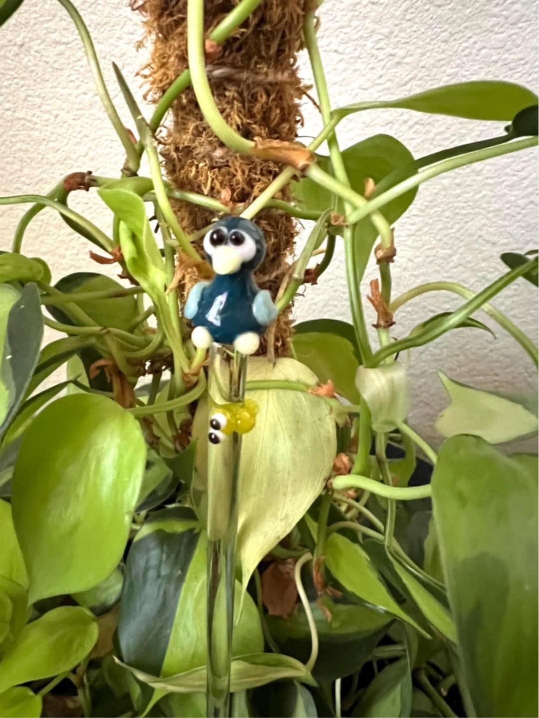 Teal Bird and Caterpillar Plant Stake