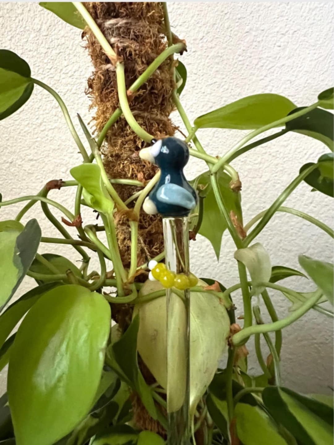 Teal Bird and Caterpillar Plant Stake