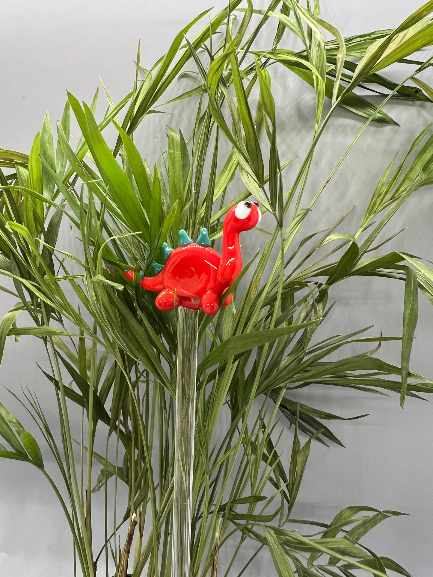 Red Dinosaur Glass Plant Stake