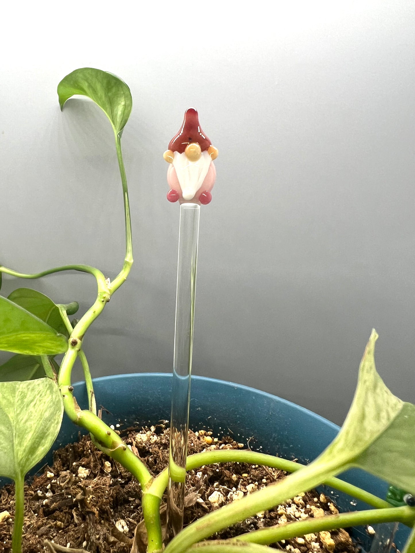 Pink Gnome Glass Plant Stake