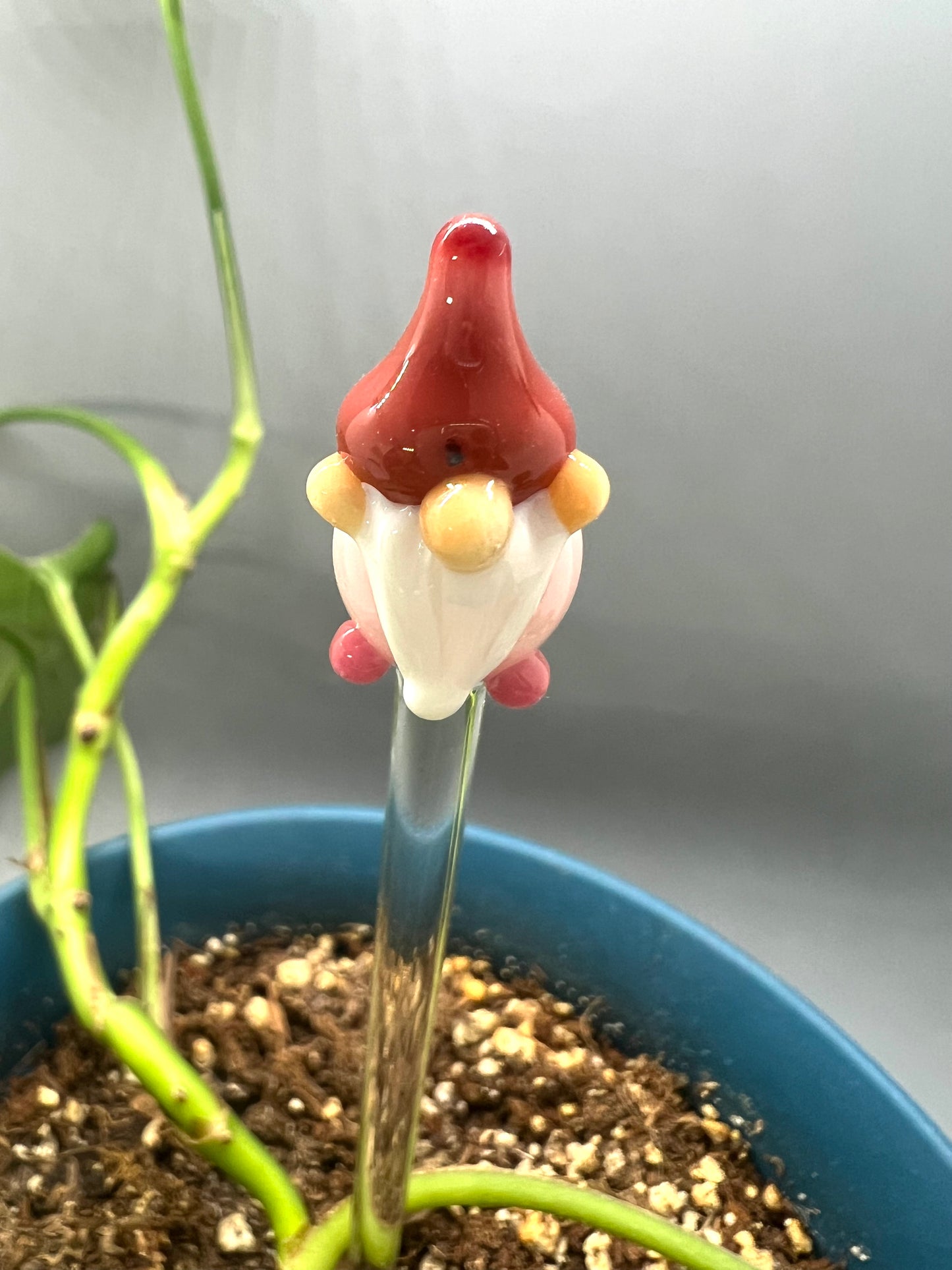 Pink Gnome Glass Plant Stake