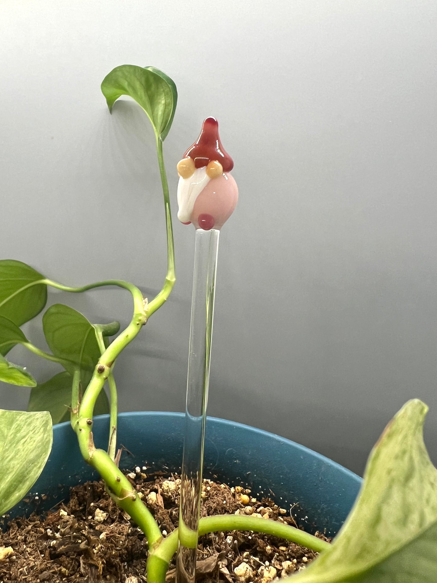 Pink Gnome Glass Plant Stake