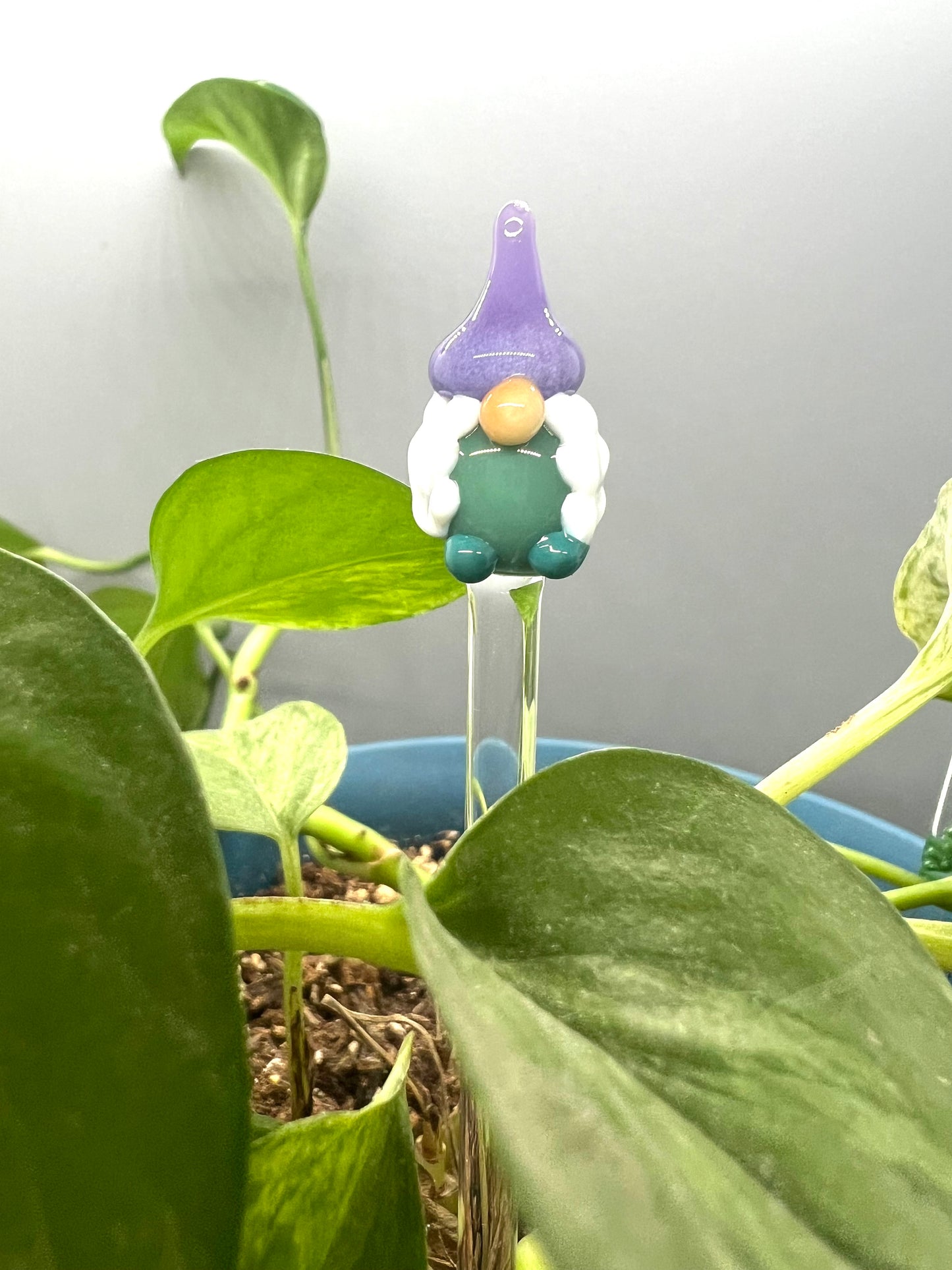 Teal and Lavender Girl Gnome Glass Plant Stake