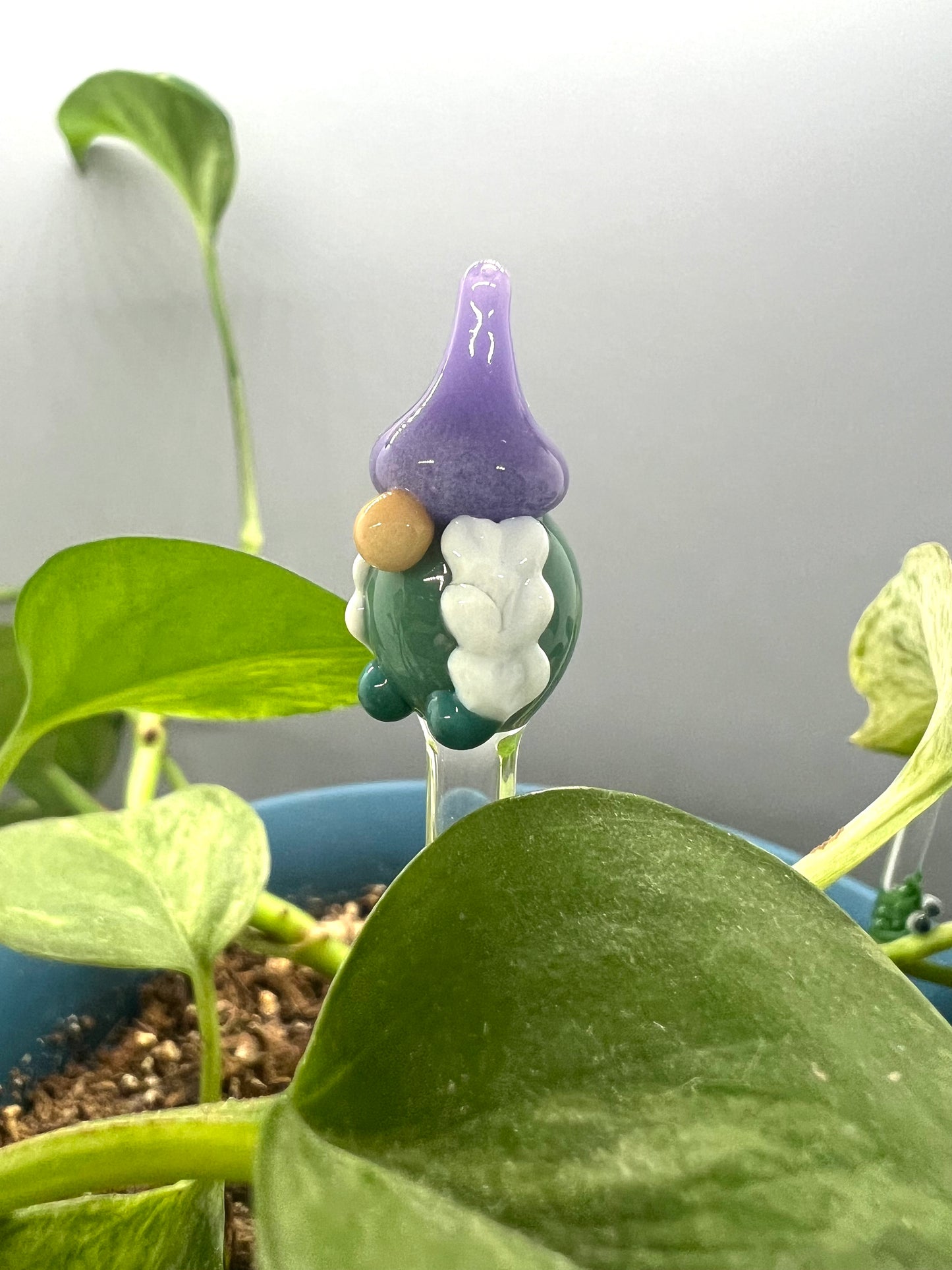 Teal and Lavender Girl Gnome Glass Plant Stake