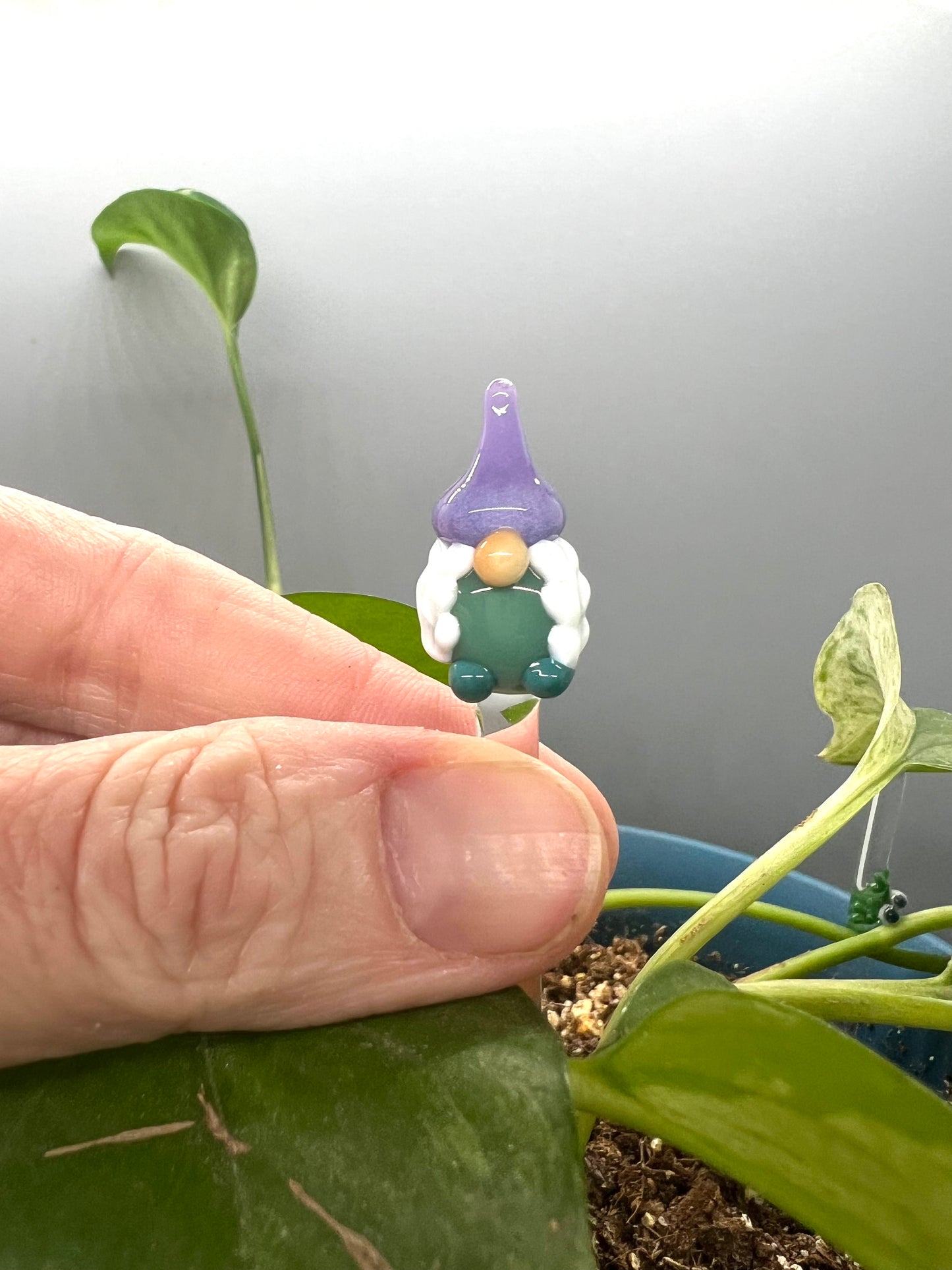 Teal and Lavender Girl Gnome Glass Plant Stake