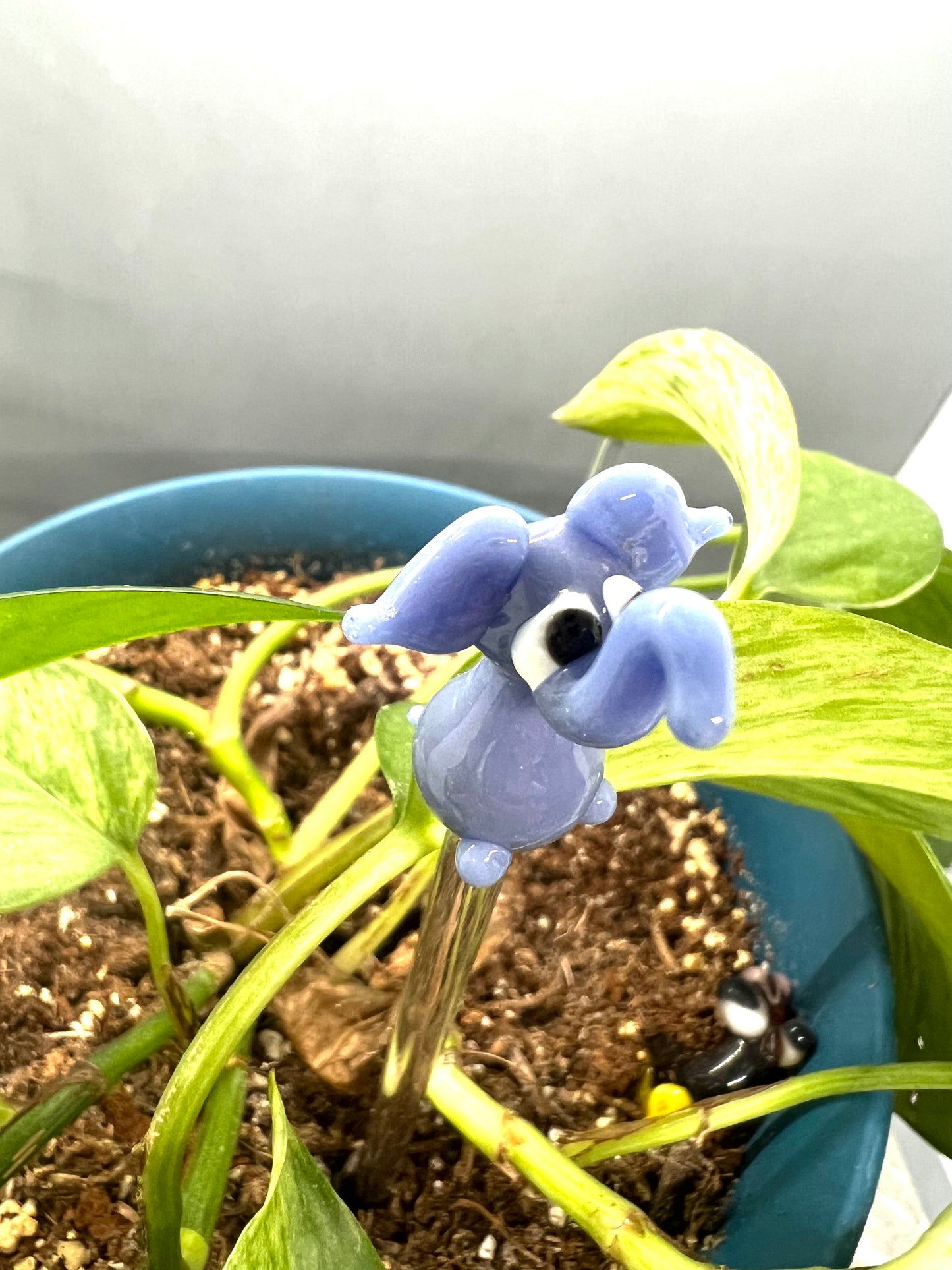 Blue Elephant Glass Plant Stake