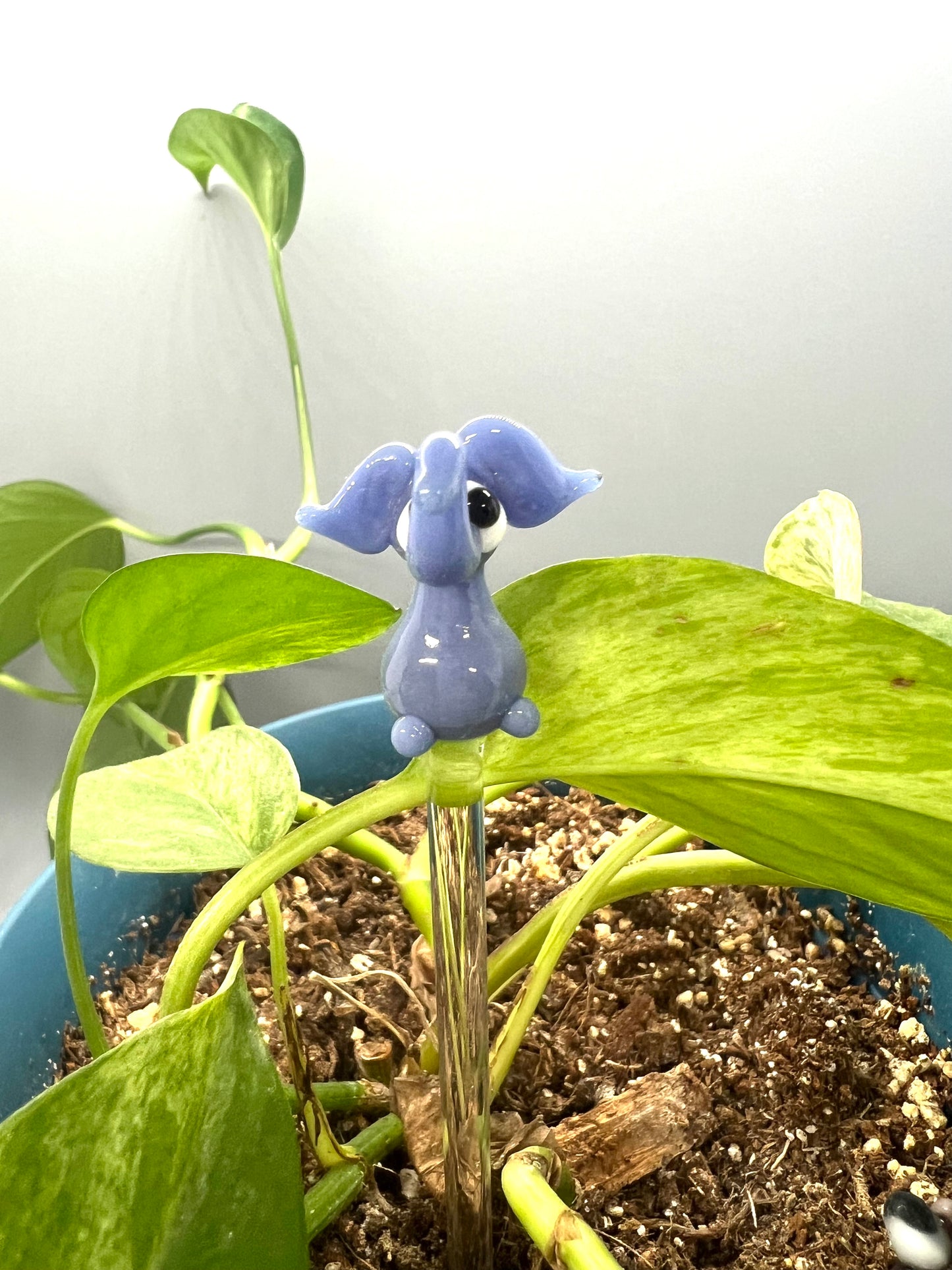 Blue Elephant Glass Plant Stake