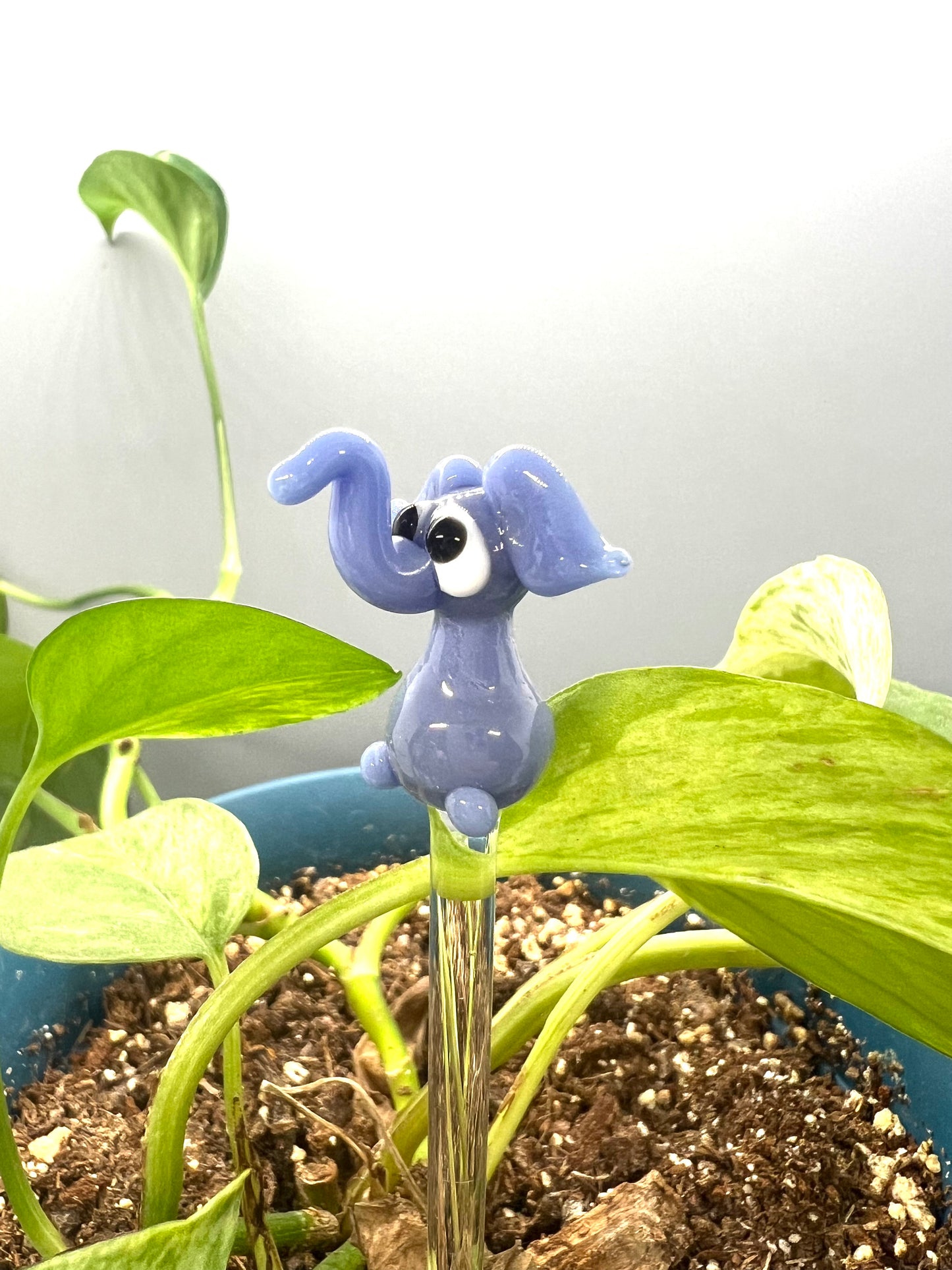 Blue Elephant Glass Plant Stake