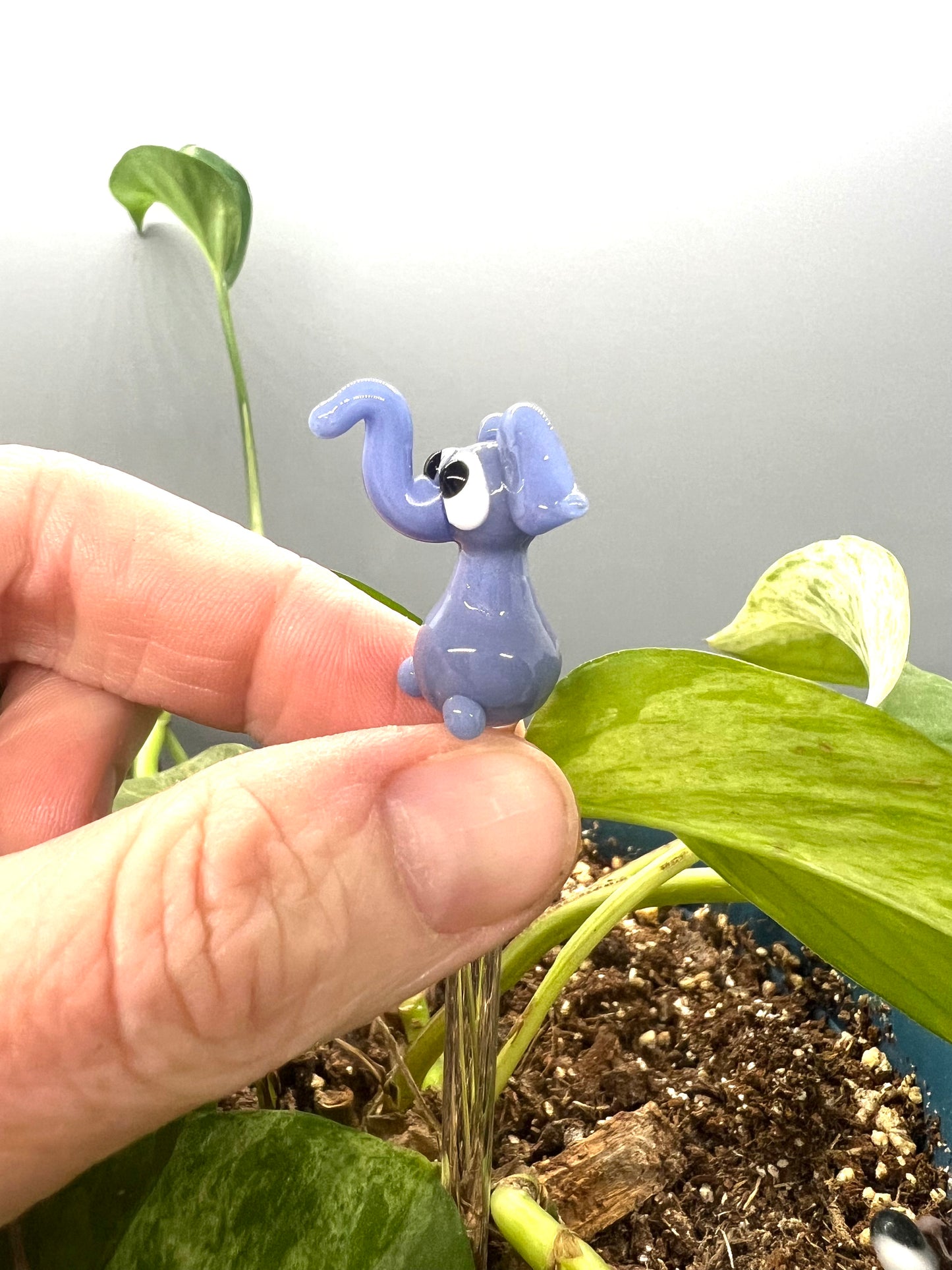 Blue Elephant Glass Plant Stake