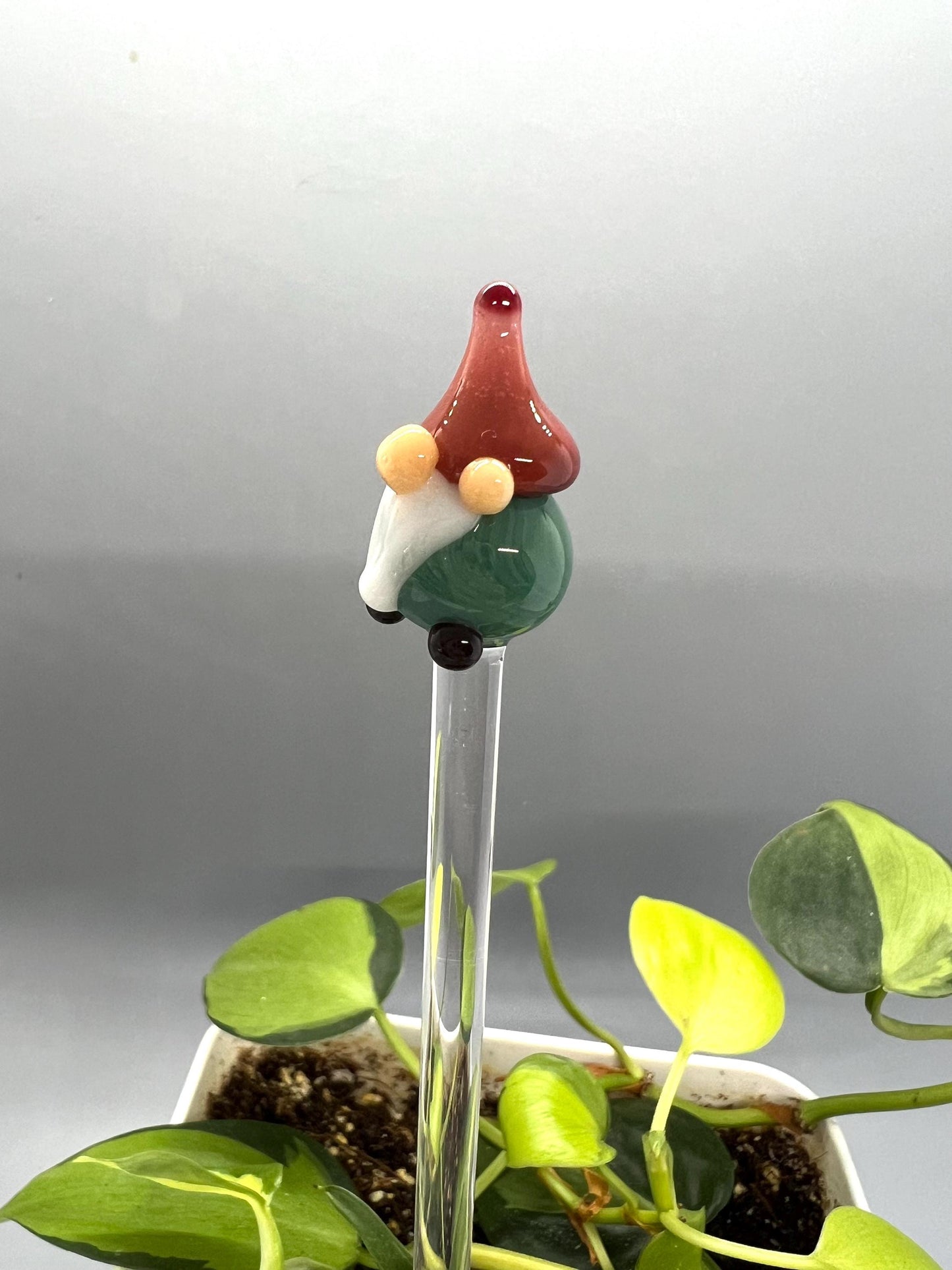Aqua Gnome Glass Plant Stake