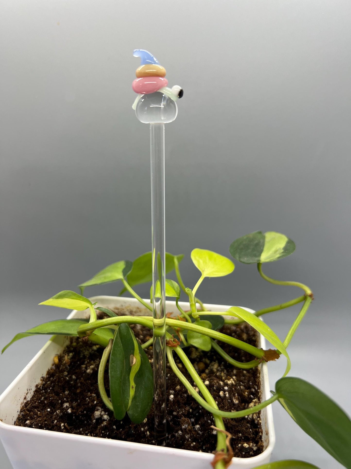Snail Glass Plant Stake- Pink Peach Blue and Mint