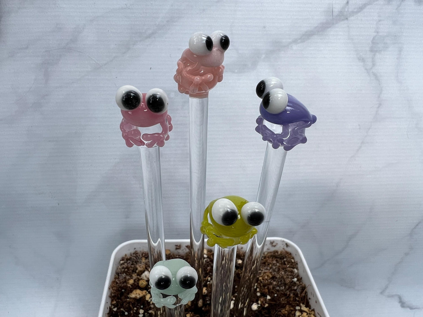Pastel Frog Glass Plant Stake