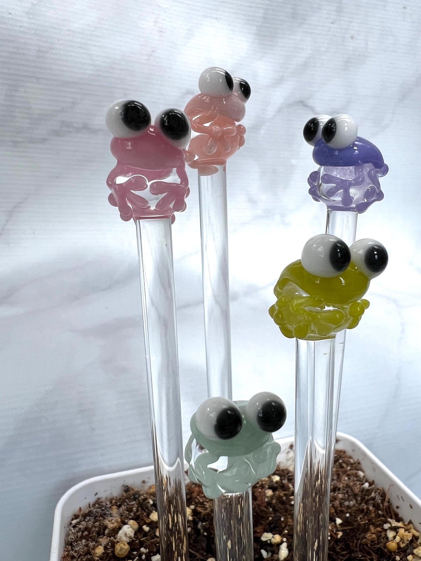 Pastel Frog Glass Plant Stake