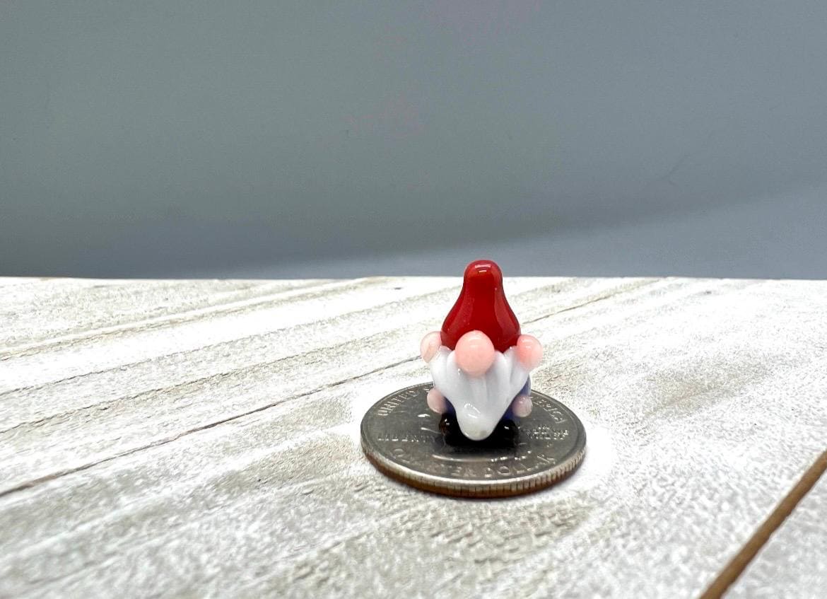 Tiny Glass Gnome Figurine- Denim Blue Shirt