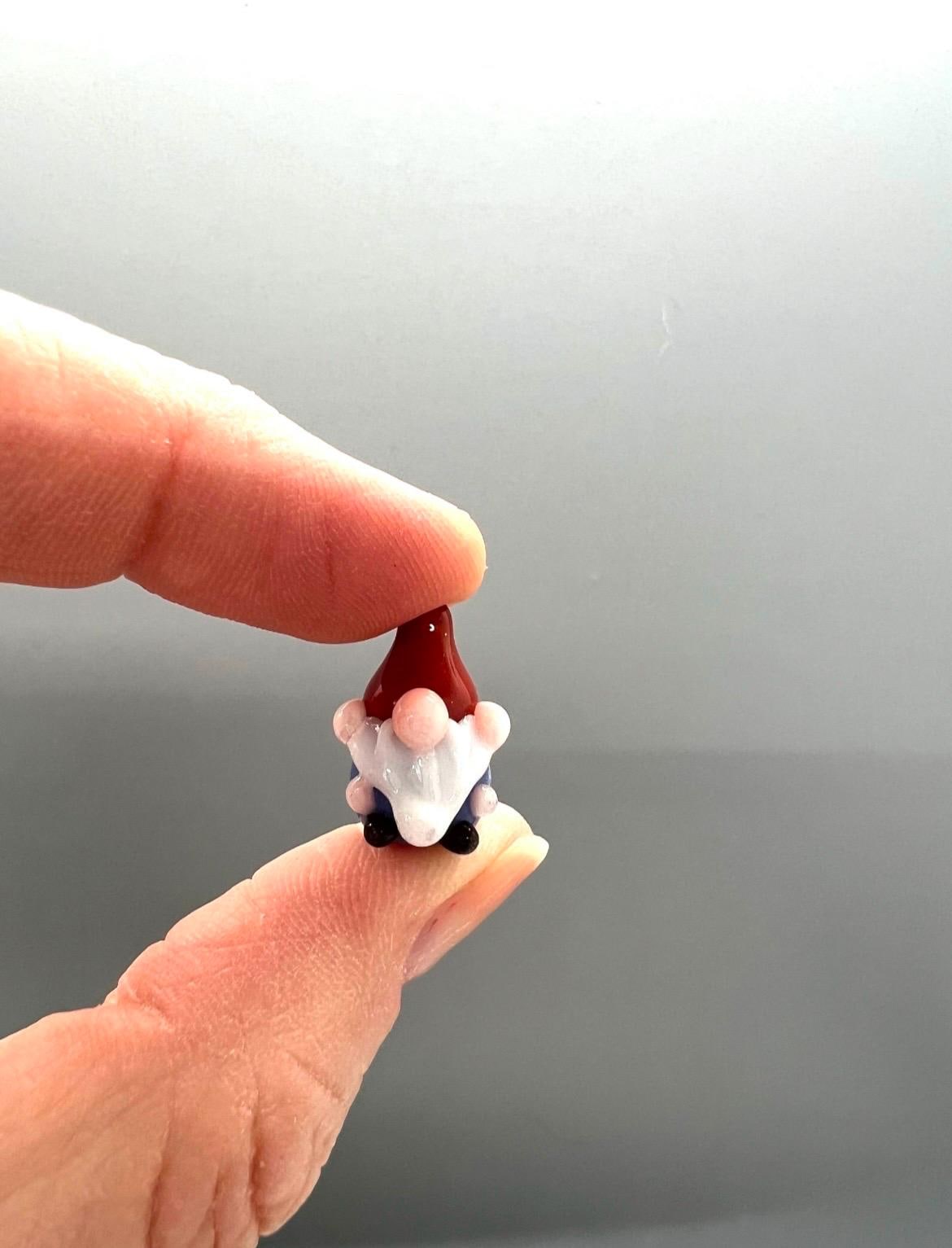 Tiny Glass Gnome Figurine- Denim Blue Shirt