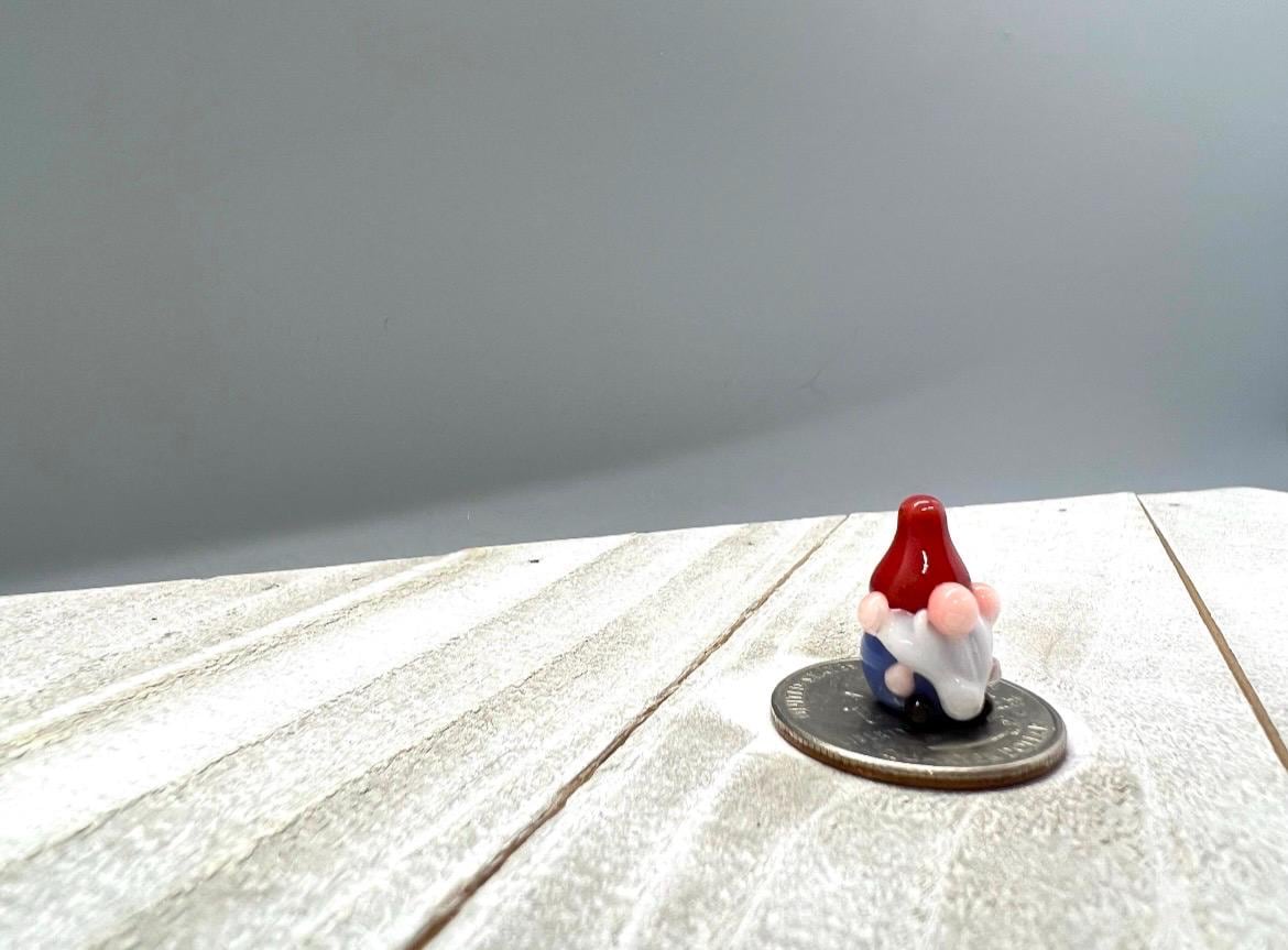 Tiny Glass Gnome Figurine- Denim Blue Shirt