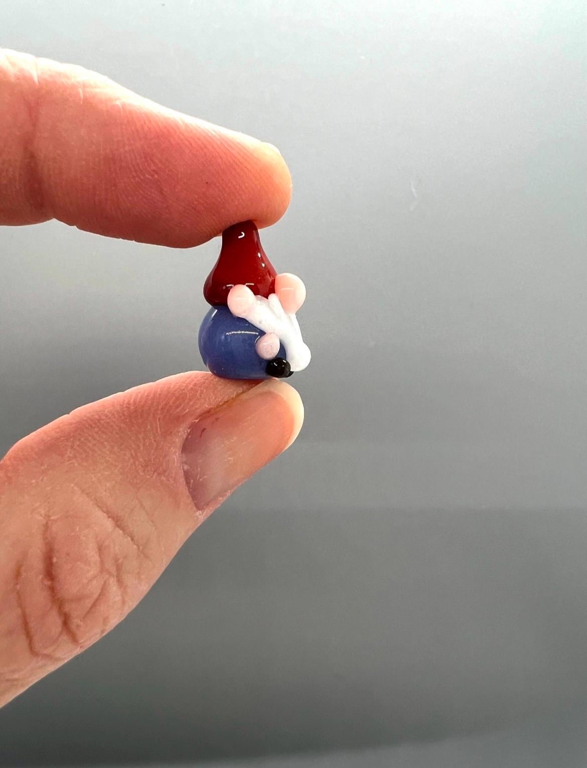 Tiny Glass Gnome Figurine- Denim Blue Shirt