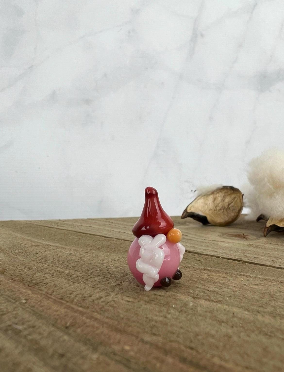 Tiny Glass Girl Pink Gnome Figurine
