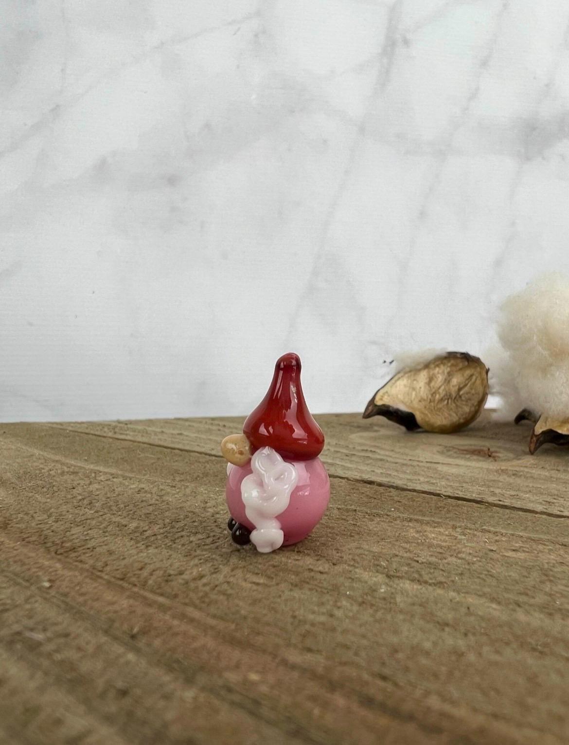 Tiny Glass Girl Pink Gnome Figurine