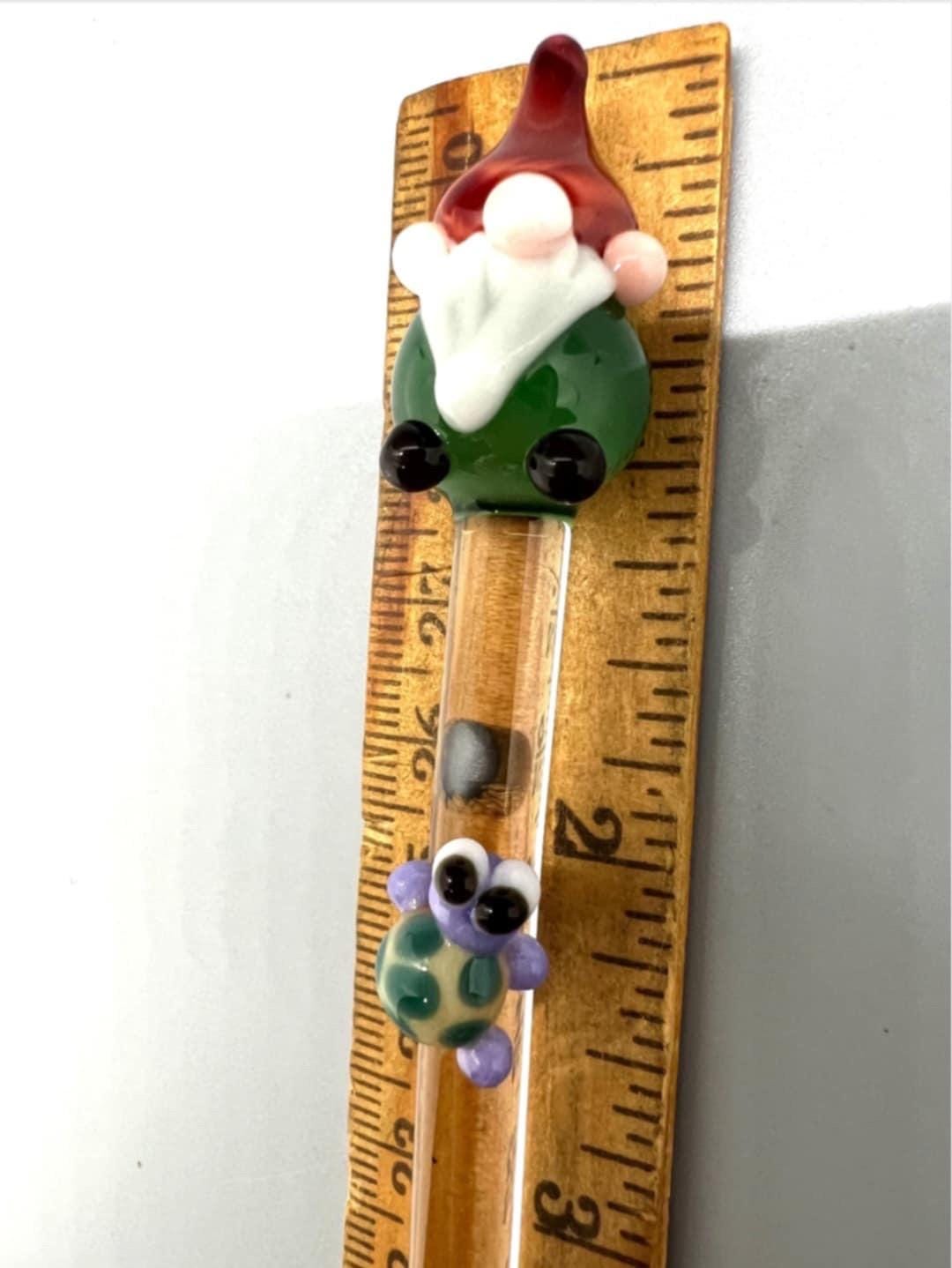 Garden Gnome and Turtle Glass Plant Stake