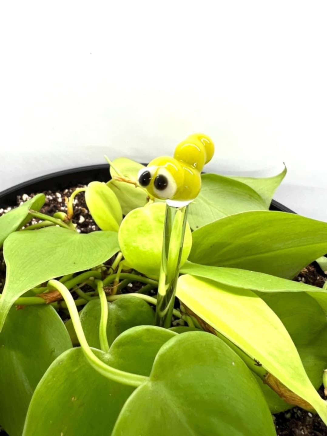 Green Caterpillar Glass Plant Stake- Customizable Length- Free Gift Wrap